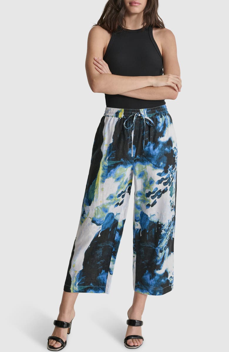 DKNY Floral Print Straight Leg Linen Ankle Pants, Alternate, color,