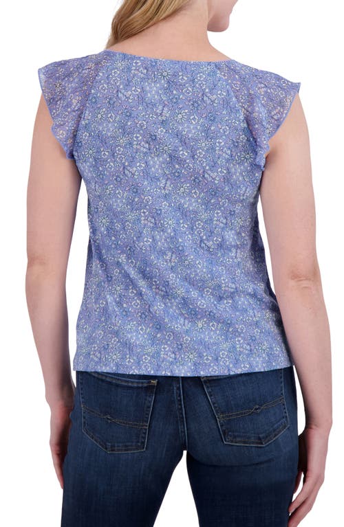 Lucky Brand Floral Tie Front Top In Blue Floral