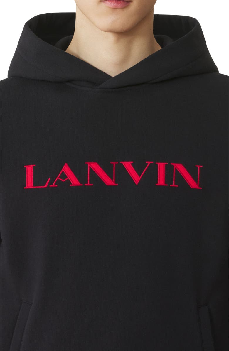 Lanvin Embroidered Cotton Hoodie, Alternate, color, Black