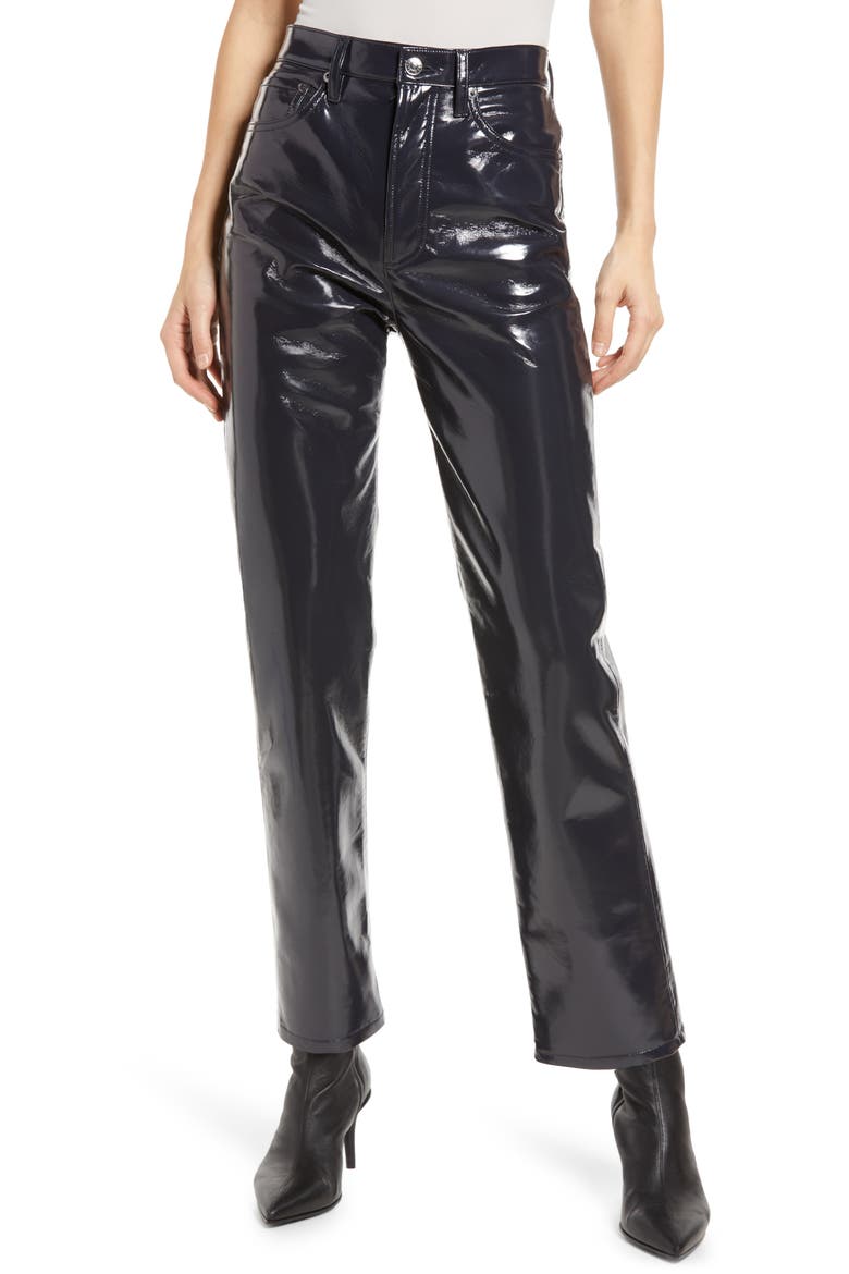 '90s Pinch Waist Patent Recycled Leather Blend Jeans, Main, color, SHADOW PATENT