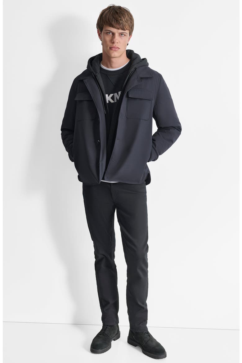 Water Resistant Shirt Jacket with Hooded Bib, Alternate, color, BLACK