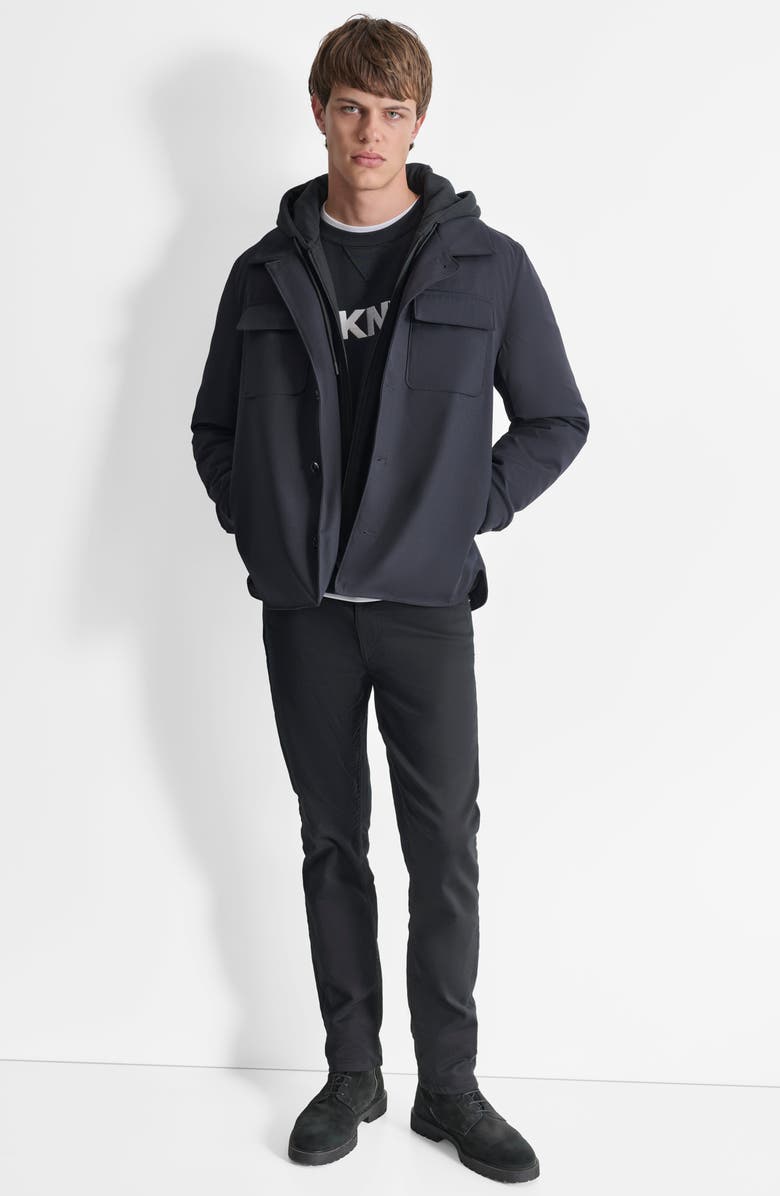 DKNY Water Resistant Shirt Jacket with Hooded Bib, Alternate, color, Black