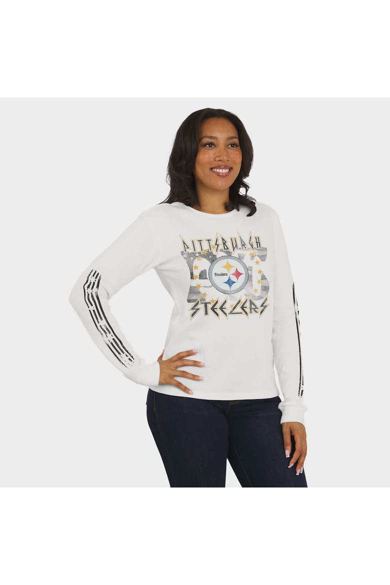 Women's WEAR by Erin Andrews  White Pittsburgh Steelers Graphic Waffle Long-Sleeve T-Shirt, Alternate, color, White