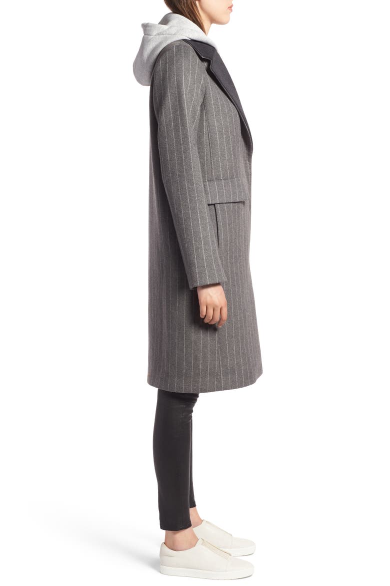 Pinstripe Jacket with Removable Hood, Alternate, color, GRAY/ WHITE