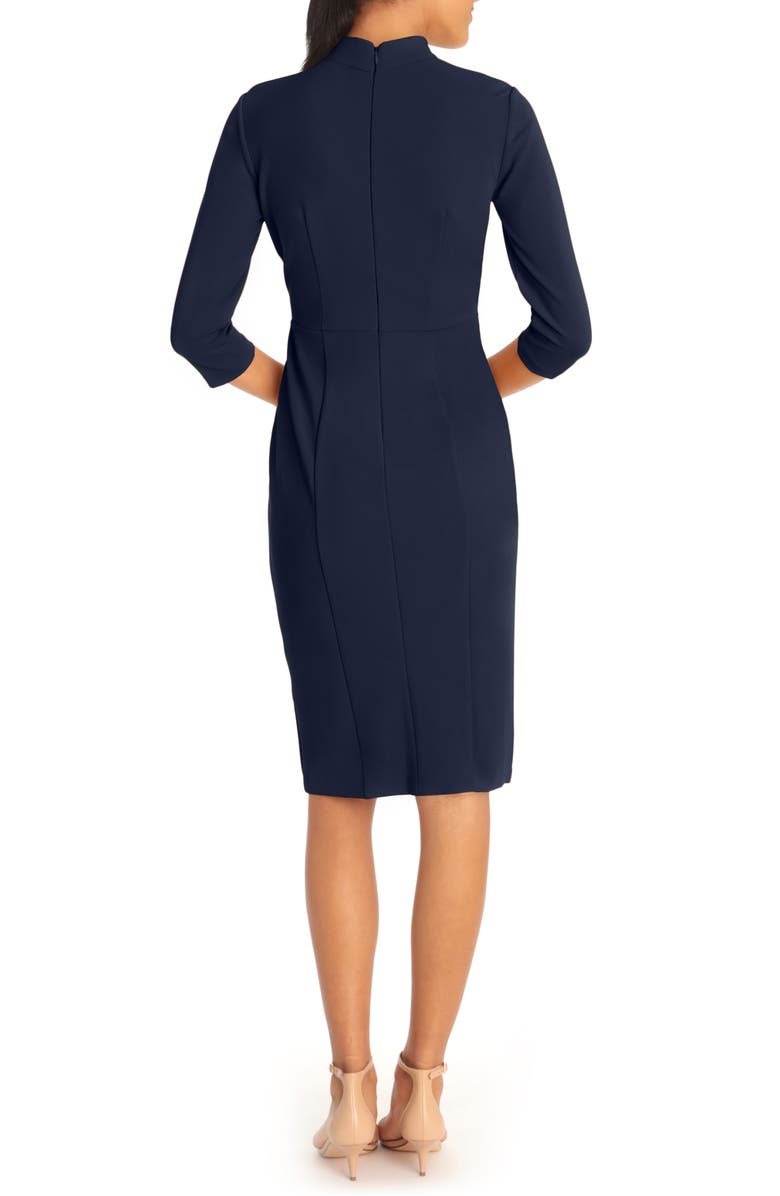 Donna Morgan Crepe Three-Quarter Sleeve Sheath Dress, Alternate, color, Twilight Navy
