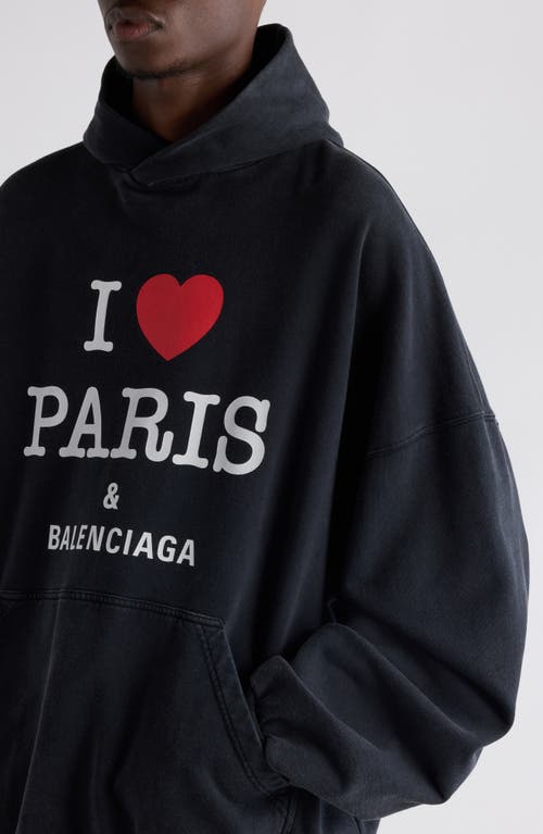 Balenciaga Large Fit Graphic Hoodie In Faded Washed Black