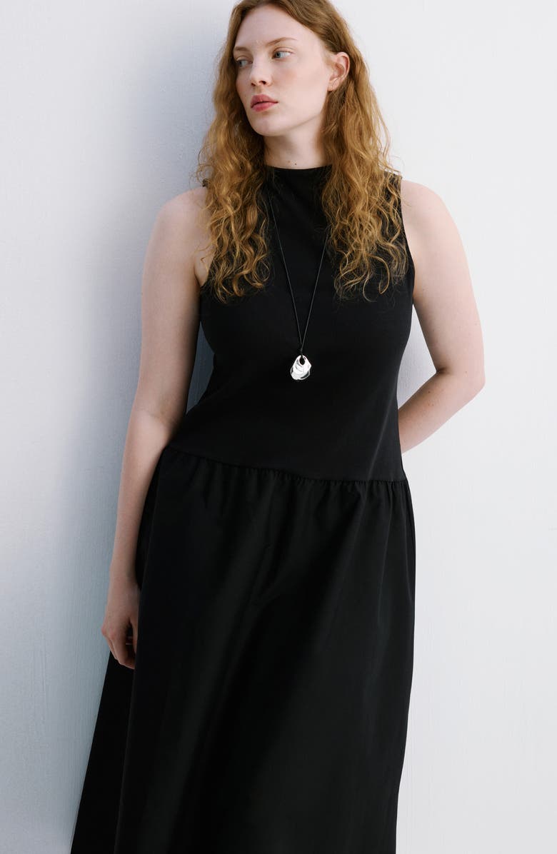 MANGO Mixed Media Stretch Cotton Midi Dress, Alternate, color, 