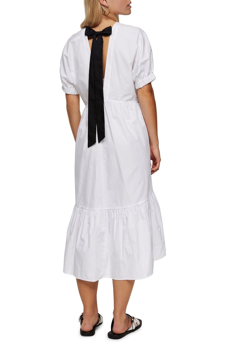 Poplin Bow Midi Dress, Alternate, color, WHITE