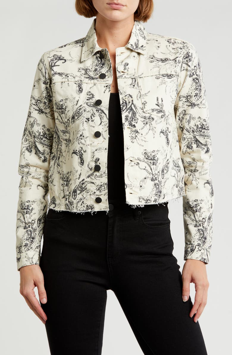 L'AGENCE Janice Paisley Crop Jacket, Main, color, Ecru/ Black Sketch Paisley