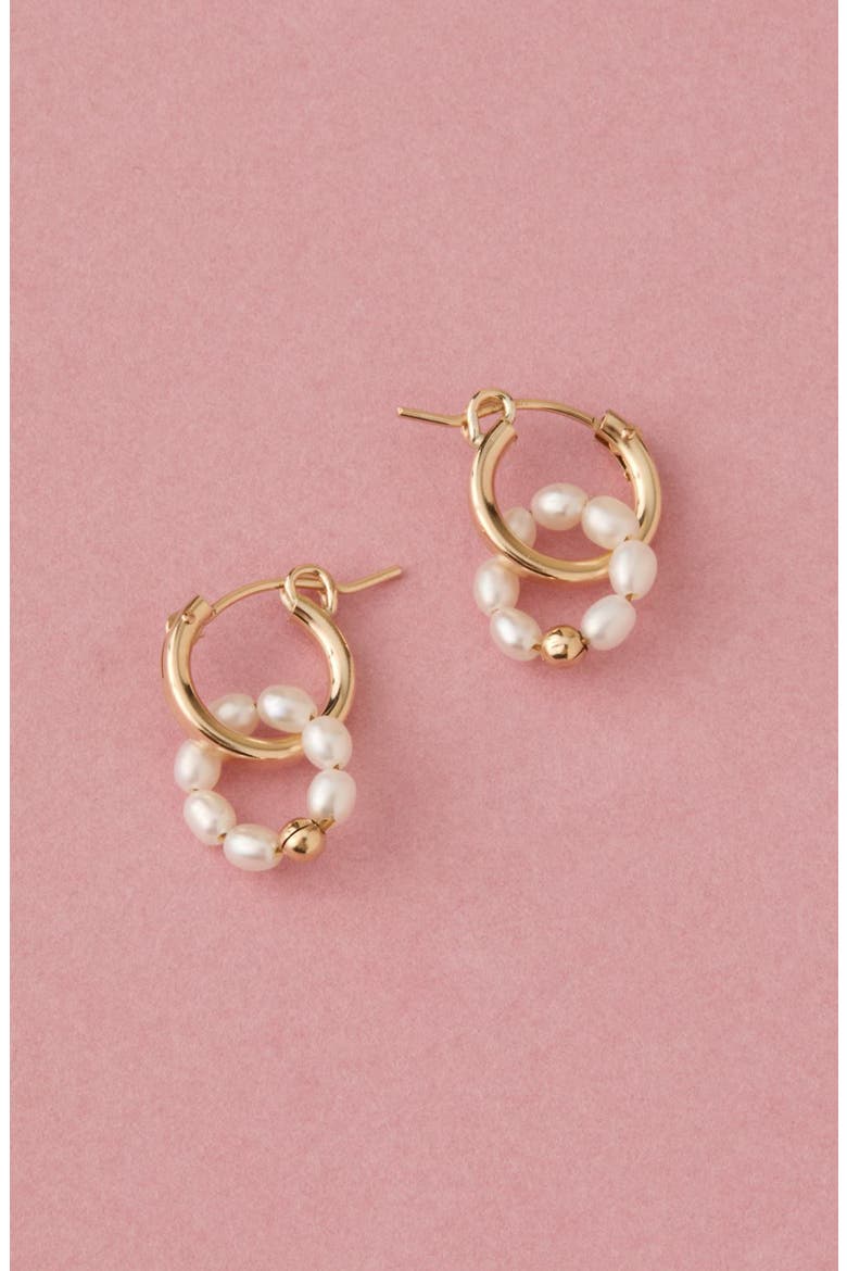 Pearl Halo Hoop Earrings, Alternate, color, GOLD