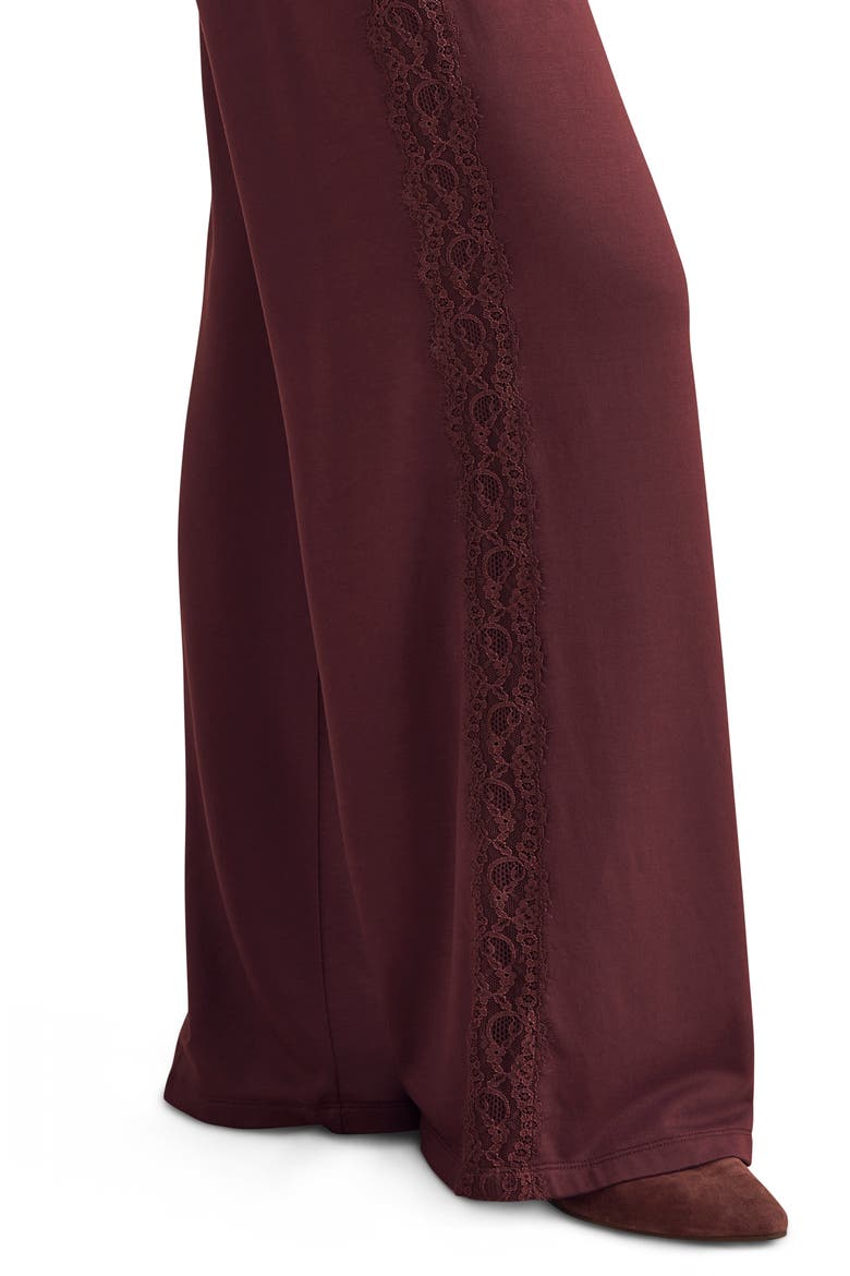 Lace Trim Drawstring Pants, Alternate, color, MERLOT BURGUNDY