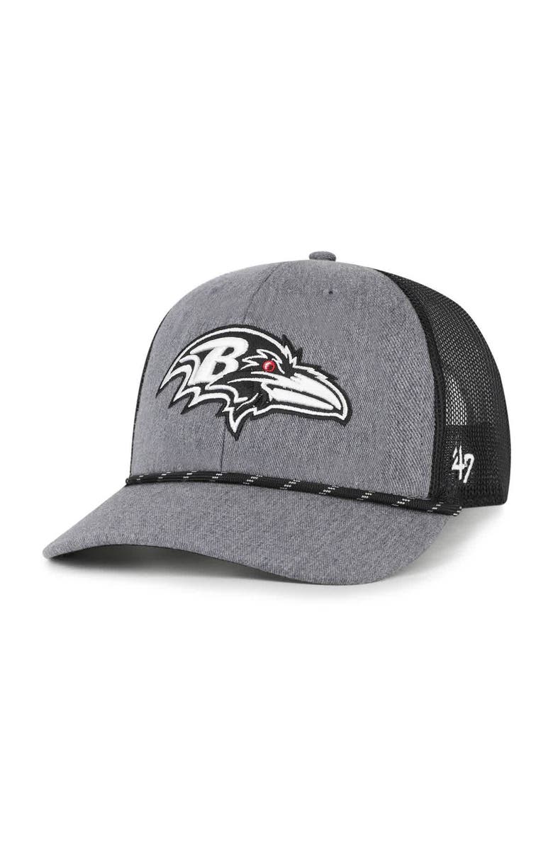 '47 Men's '47 Heather Charcoal Baltimore Ravens Carbon Rope Trucker Adjustable Hat, Main, color, 