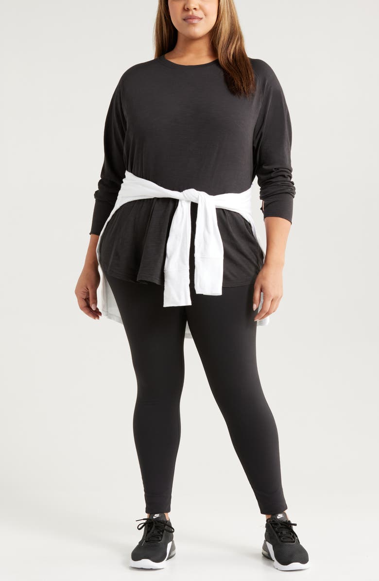 Zella Relaxed Washed Cotton Top, Alternate, color, Black