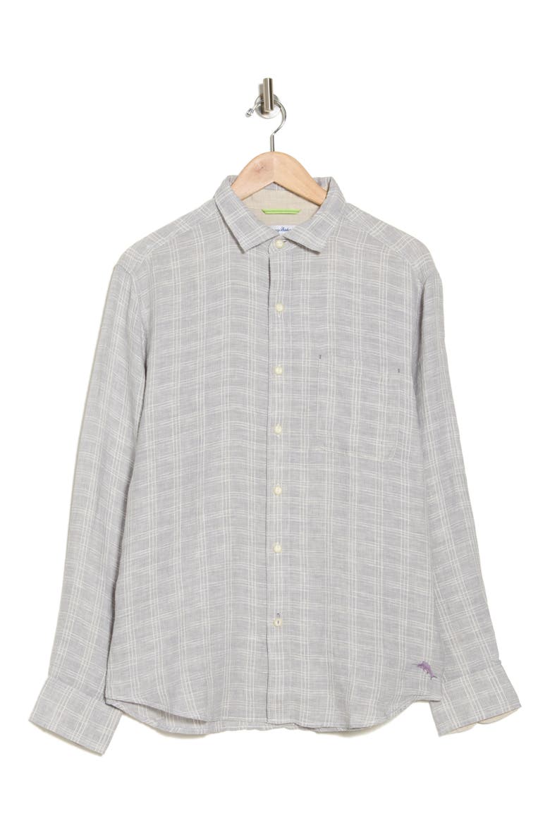 Ventana Plaid Linen Button-Up Shirt, Alternate, color, ULTIMATE GRAY