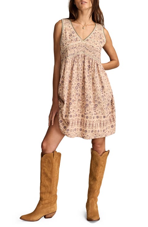 Floral Embroidered Pintuck Cotton Mini Sundress