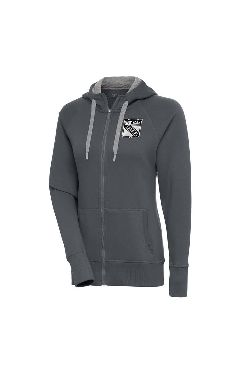 ANTIGUA Women's Antigua  Charcoal New York Rangers Metallic Logo Victory Full-Zip Hoodie, Main, color, Charcoal