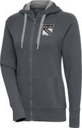 ANTIGUA Women's Antigua Charcoal New York Rangers Metallic Logo Victory Full-Zip Hoodie