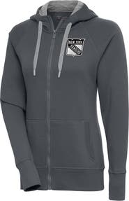 ANTIGUA Women's Antigua Charcoal New York Rangers Metallic Logo Victory Full-Zip Hoodie