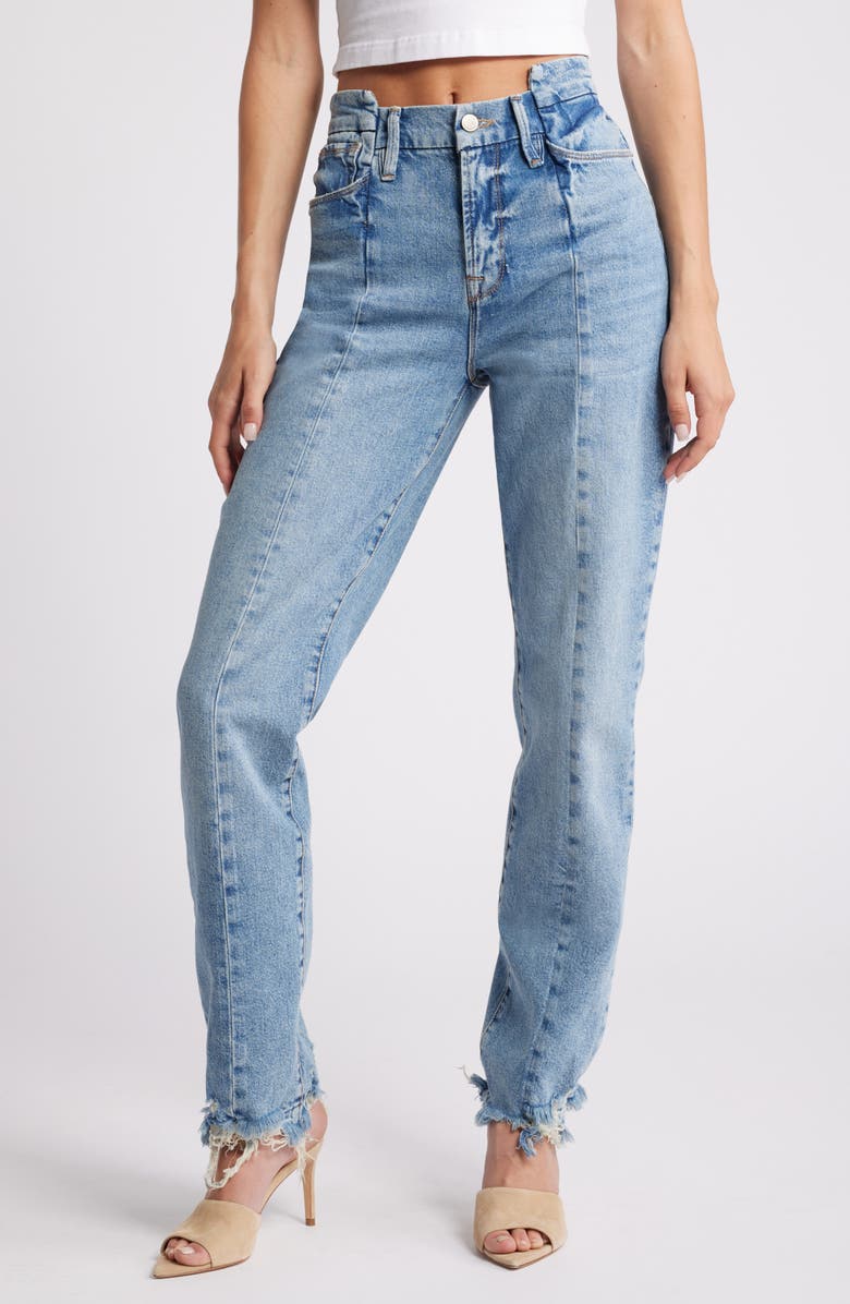 Good American Good Boy Step Waist Distressed Hem Jeans, Main, color, Indigo678