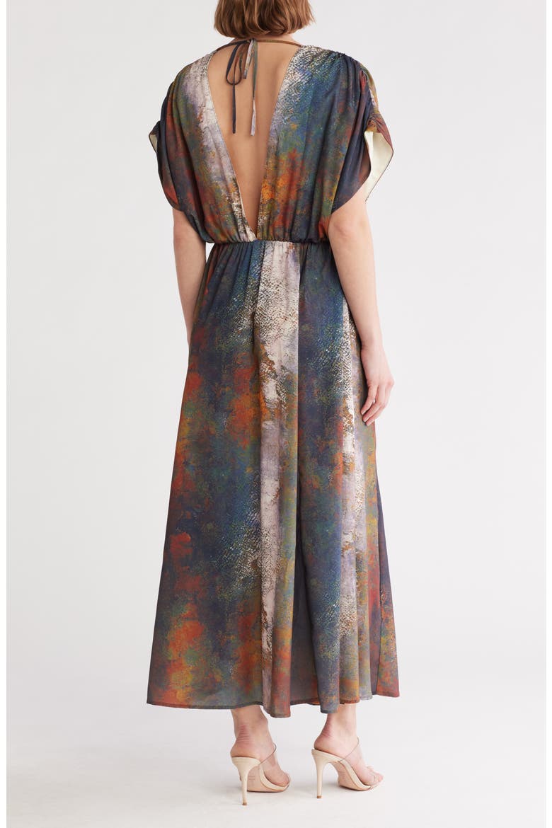 Puff Sleeve Drop Waist Side Slit Maxi Dress, Alternate, color, BLUE MULTI