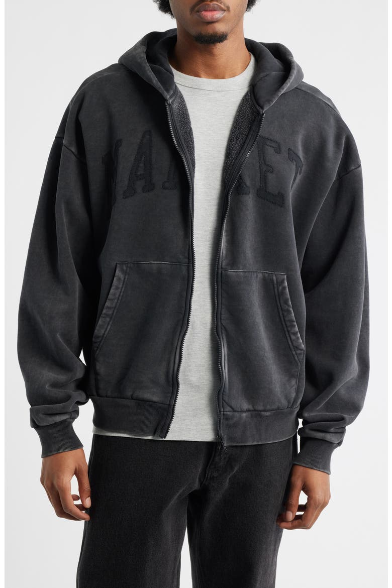 Shadow Arc Cotton Full Zip Hoodie, Main, color, WASHED BLACK