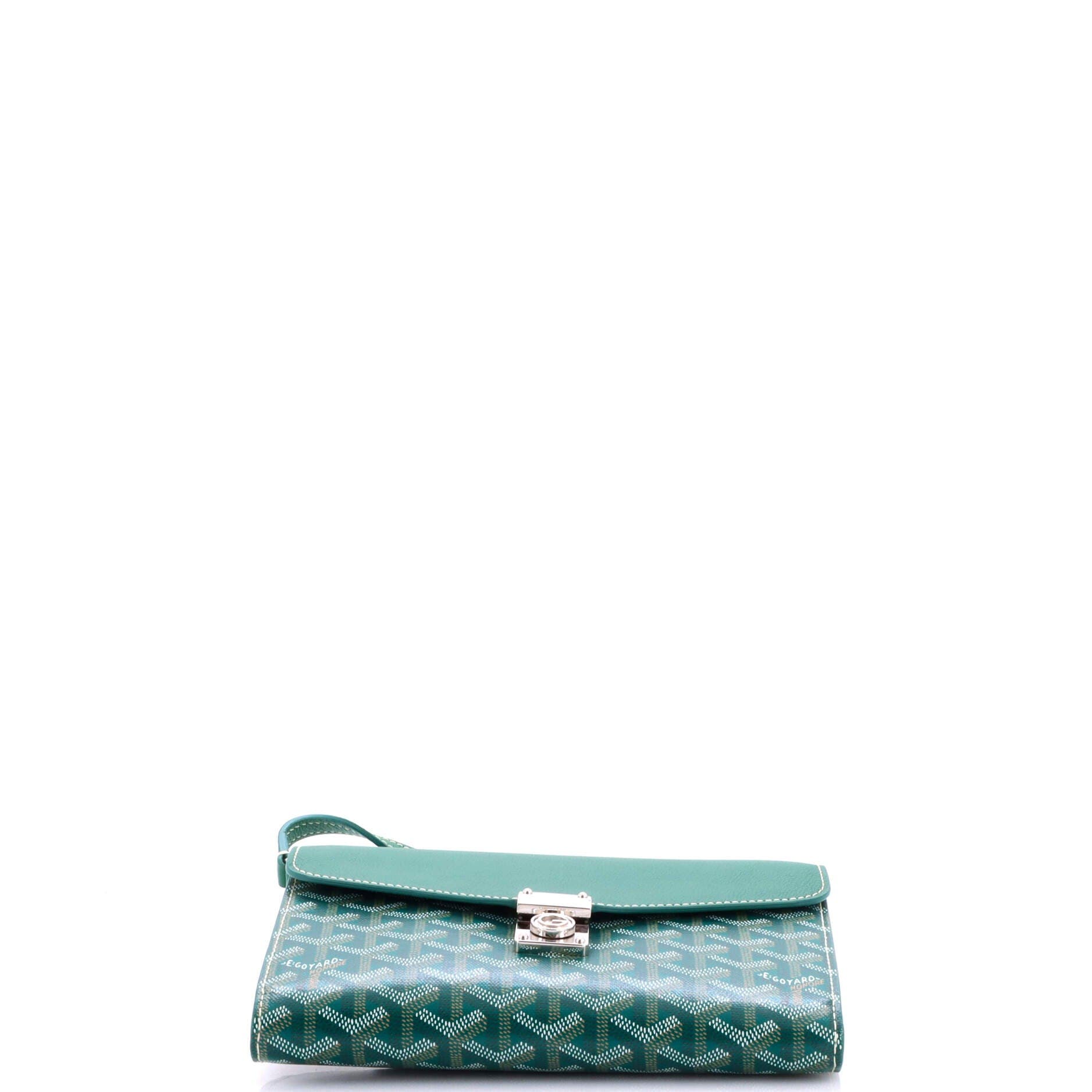 Pre-Owned Goyard Chypre Wallet on Strap Coated Canvas with Leather, Alternate, color, Green