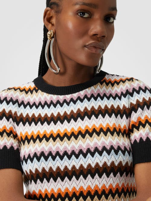 Missoni Short-sleeved Crewneck Pullover In Zigzag Wool In Multicoloured