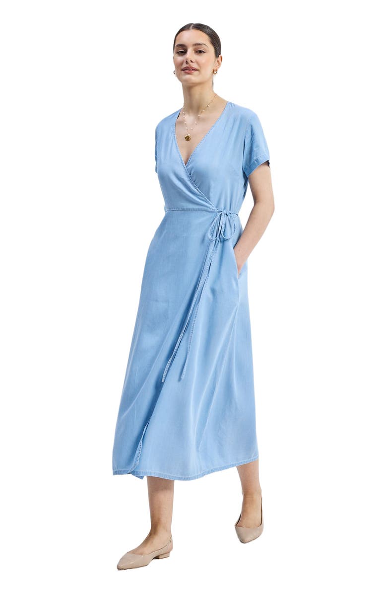 Reistor Maxi Wrap Dress in Light Blue, Alternate, color, Ocean Blue
