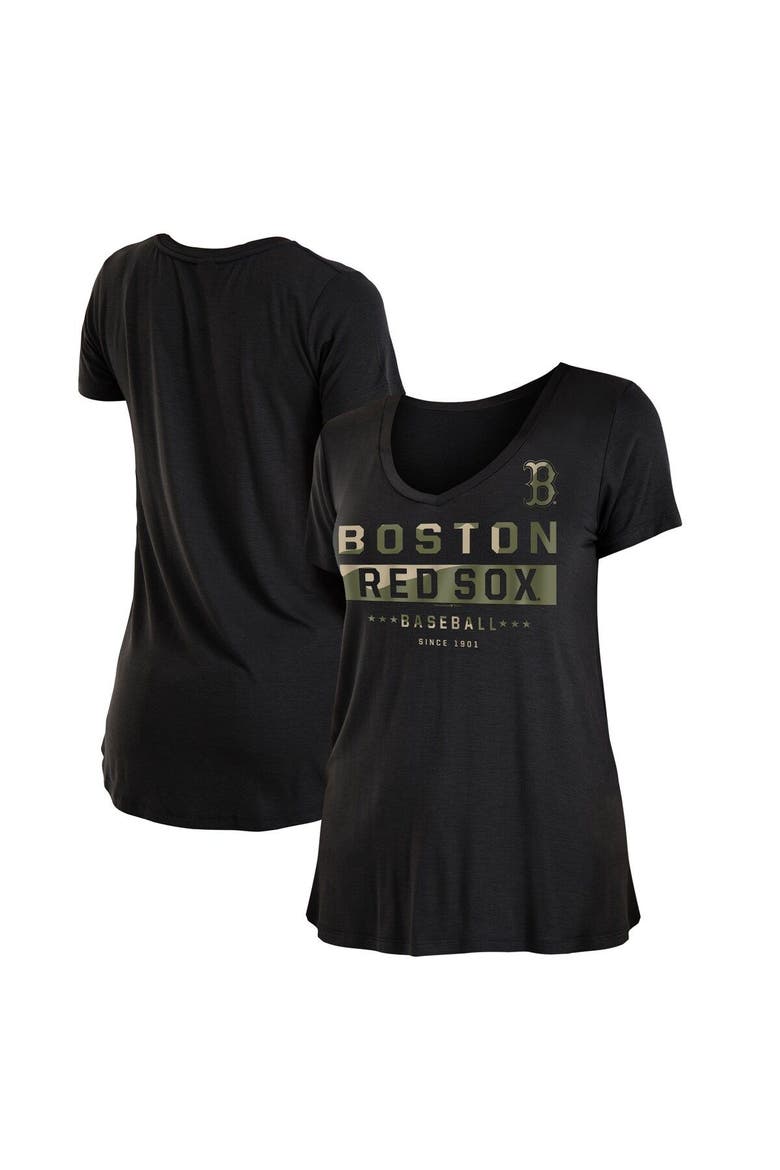 Women's New Era Black Boston Red Sox 2021 Armed Forces Day Brushed V-Neck T-Shirt, Main, color, Black