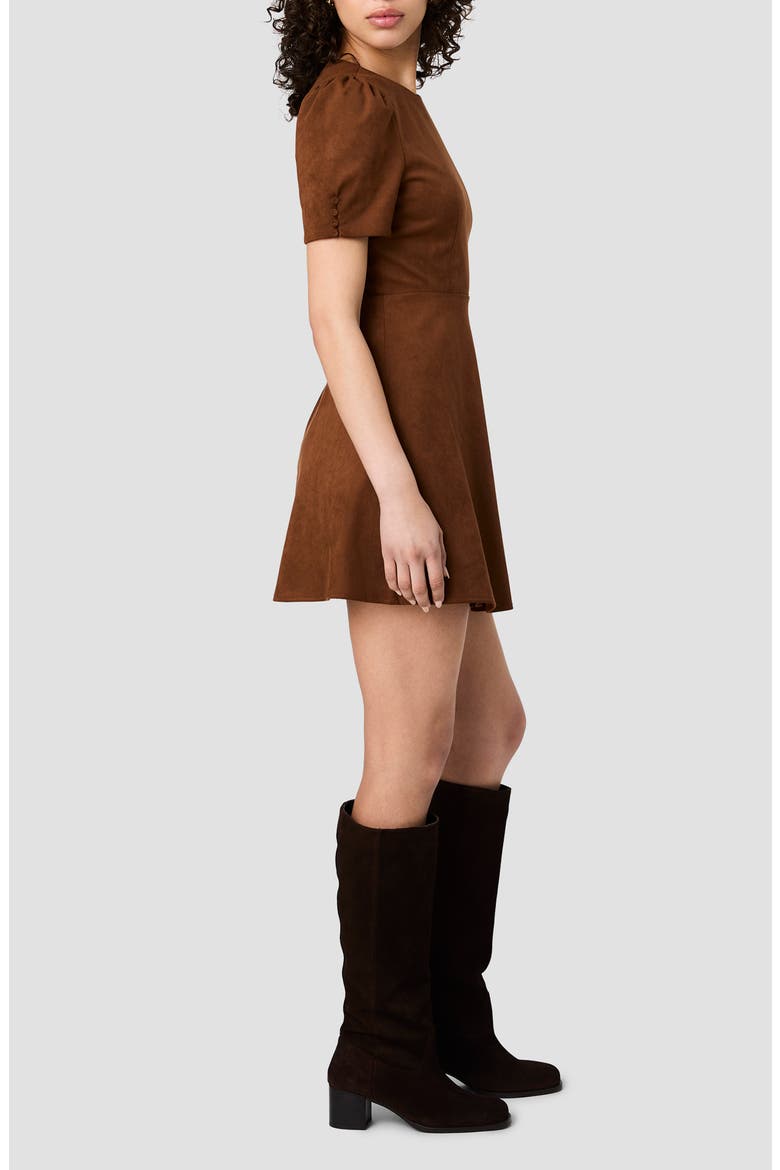 Sonja Short Sleeve Faux Suede Fit & Flare Minidress, Alternate, color, CHESTNUT BROWN