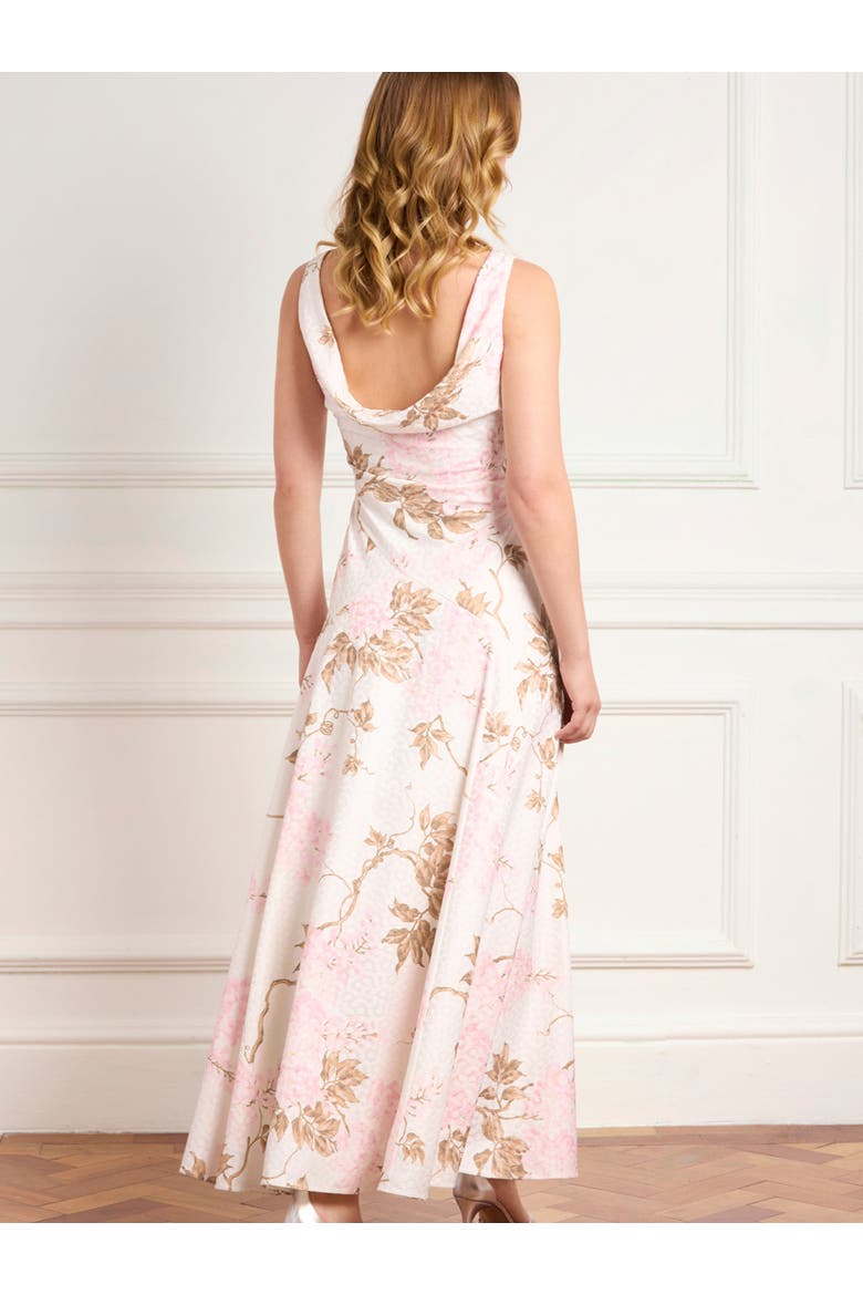 Wisteria Jacquard Cowl Neck Gown, Alternate, color, Optic White/Pink