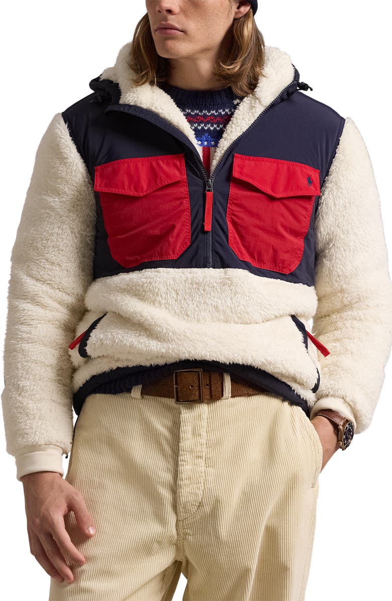 Polo Ralph Lauren Hooded Nylon & Fleece Popover Jacket, Main, color, 