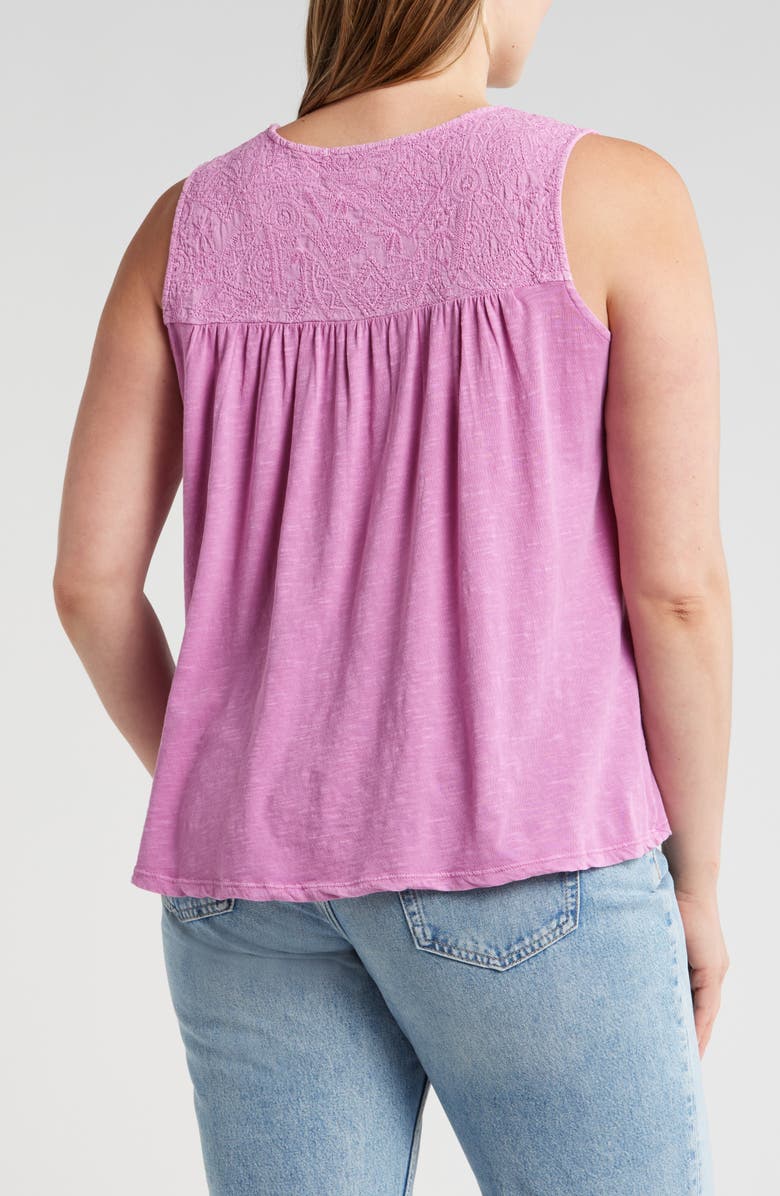 Lucky Brand Embroidered Yoke Sleeveless Top, Alternate, color, First Bloom