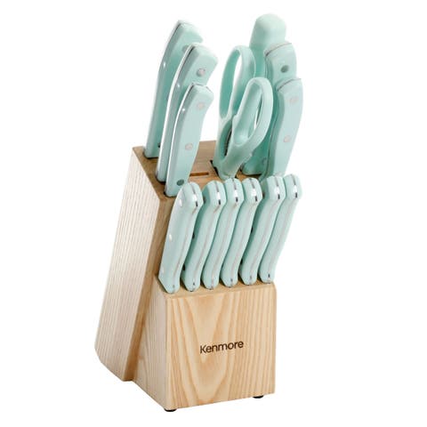 Kane 14 Piece Stainless Steel Cutlery Set in Glacier with Rubber Wood Block