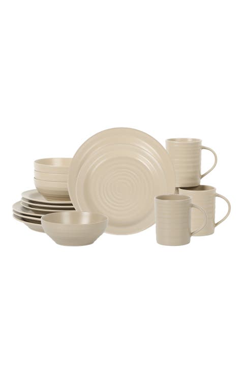 Orbit Stoneware 16-Piece Dinnerware Set with Cereal Bowls and Mugs