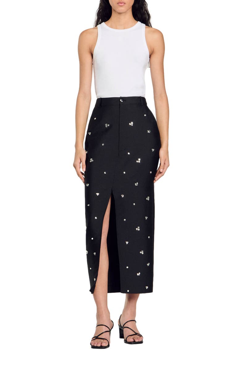 SANDRO Rhinestone pencil skirt, Main, color, 