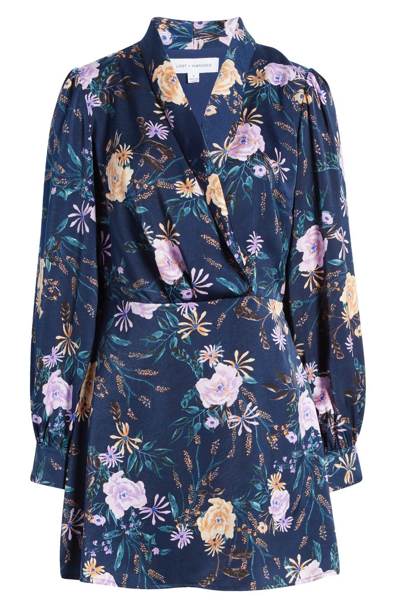 Lost + Wander Eva Floral Long Sleeve Faux Wrap Minidress, Alternate, color, 