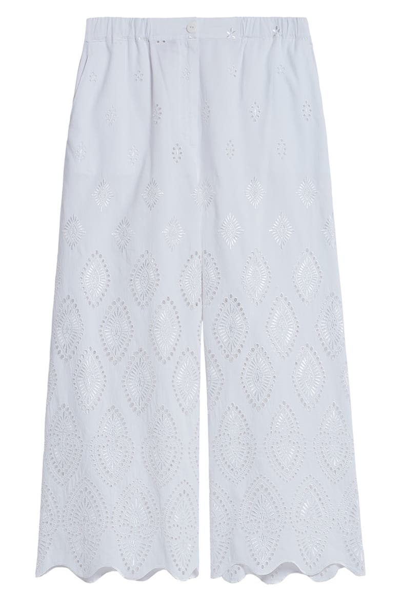 Aggravi Embroidered Wide Leg Linen Pants, Alternate, color, MILK