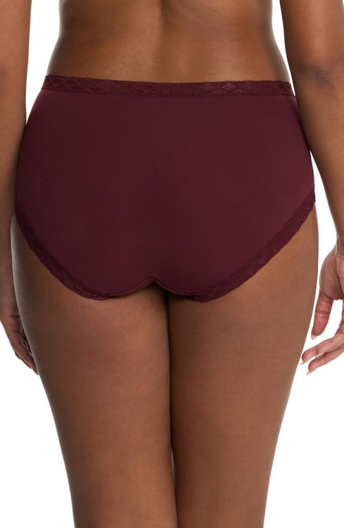 Natori Bliss Lace-trim High Rise Cotton Brief 755058 In Burgundy