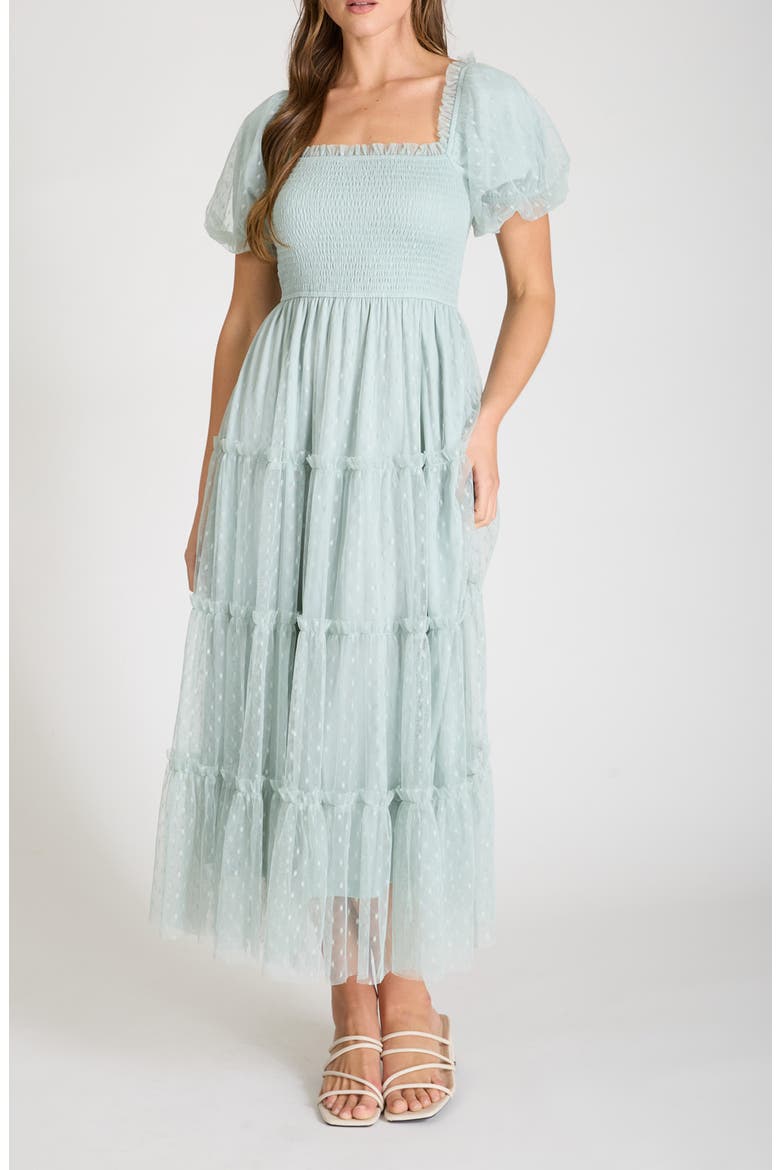 Puff Sleeve Midi Dress, Main, color, SAGE