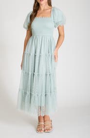 Blu Pepper Puff Sleeve Midi Dress