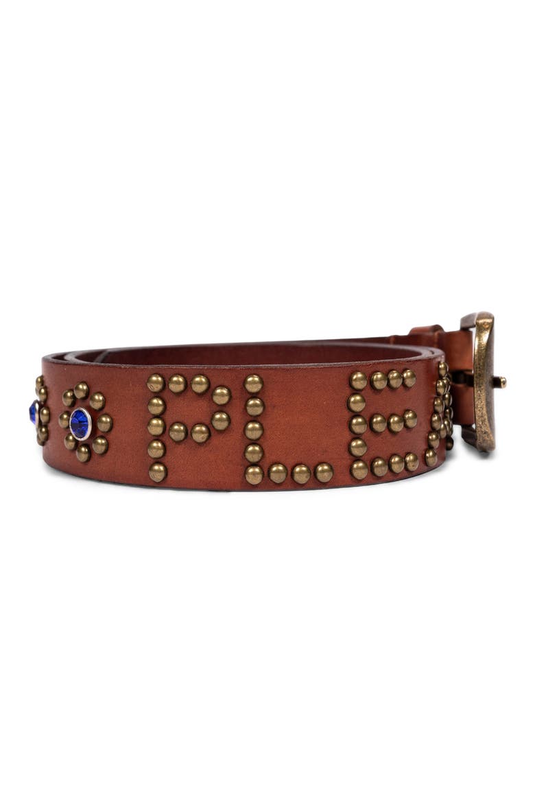 Stud Leather Belt, Alternate, color, BROWN