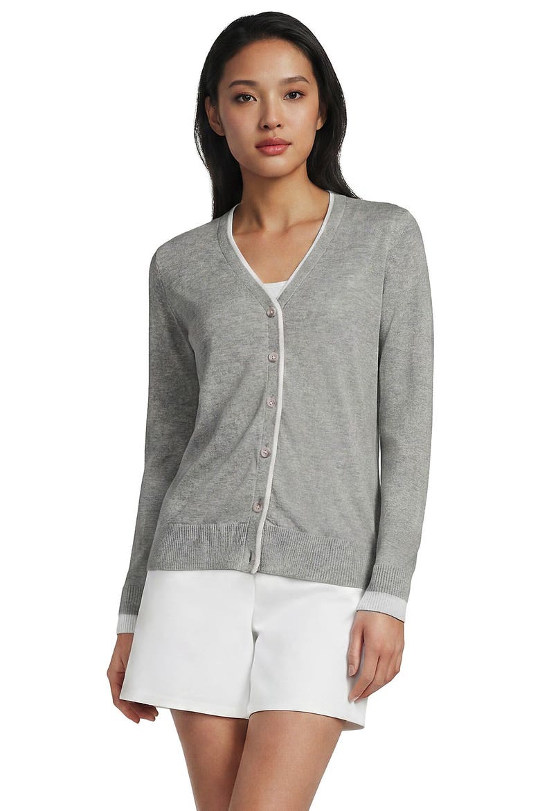 Double Trim Cotton V Neck Cardigan Sweater, Main, color, Gray Heather/White
