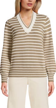 Lands' End Drifter Set in Sleeve Vneck Sweater