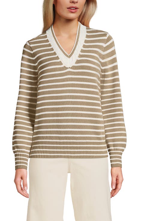 Lands' End Drifter Set in Sleeve Vneck Sweater