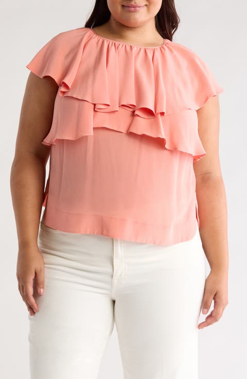 Lennon Ruffle Short Sleeve Silk Top (Plus)