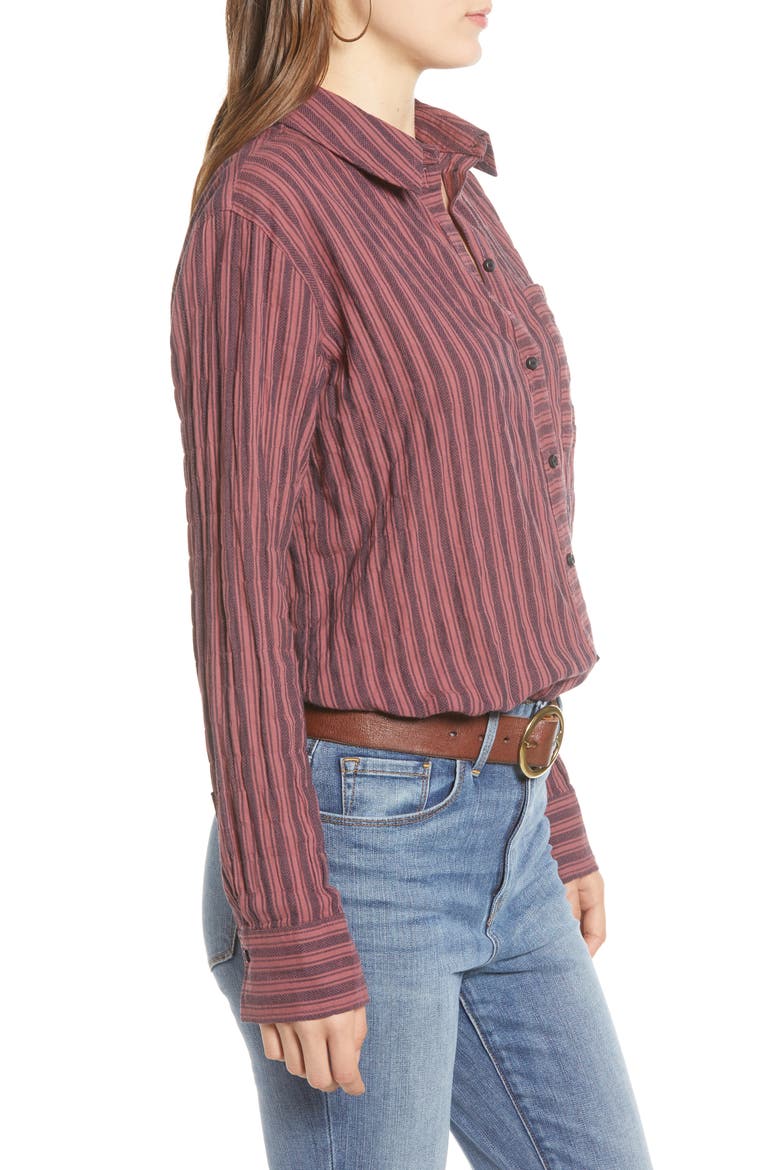 Dobby Stripe Boyfriend Shirt, Alternate, color, BURGUNDY BIRDY STRIPE