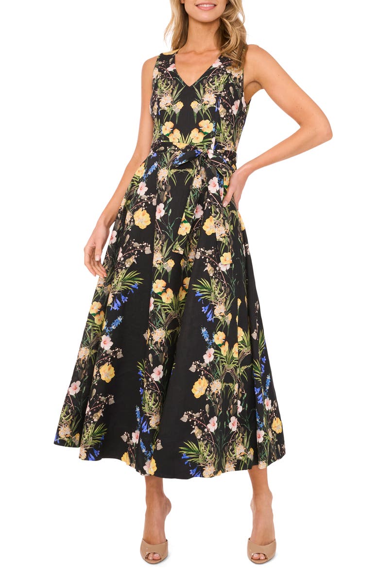 Ted Baker Floral Sleeveless Linen Maxi Dress, Alternate, color, Rich Black