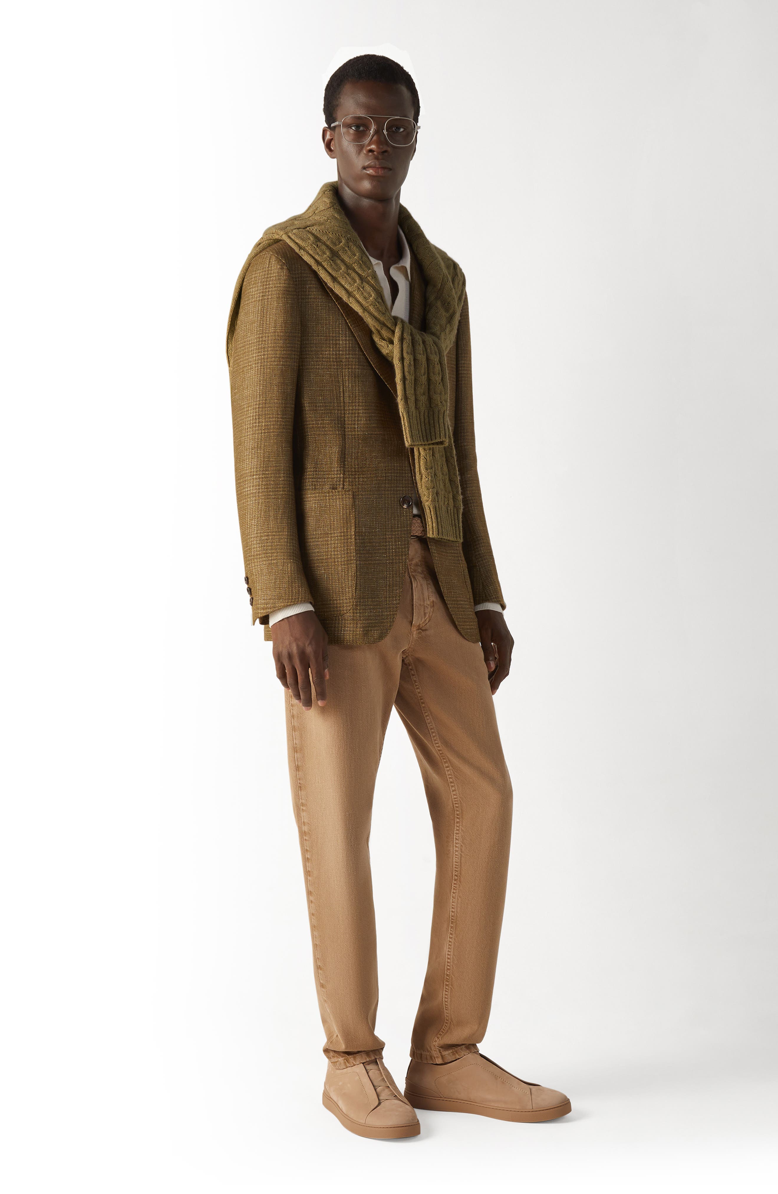 Olive Green Cashmere, Linen & Silk Jacket - image 2