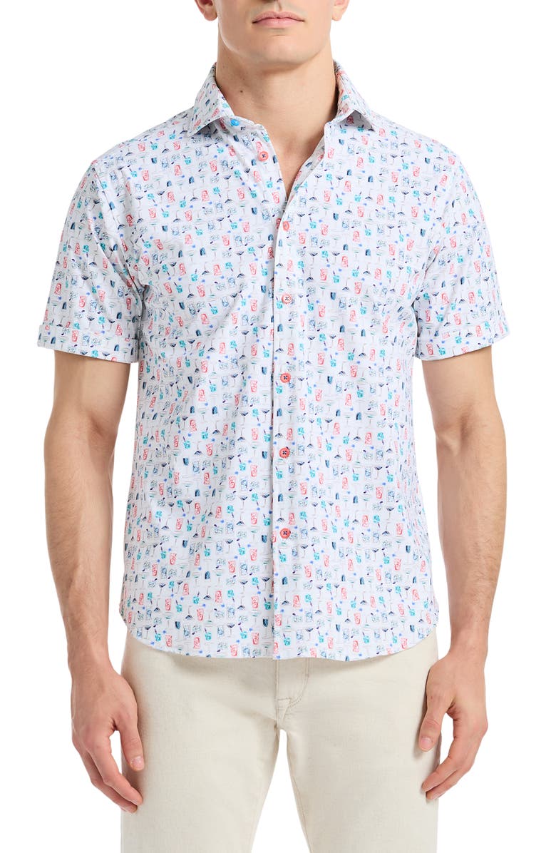 Robert Graham Mix & Match Knit Short Sleeve Button-Up Shirt, Main, color, White